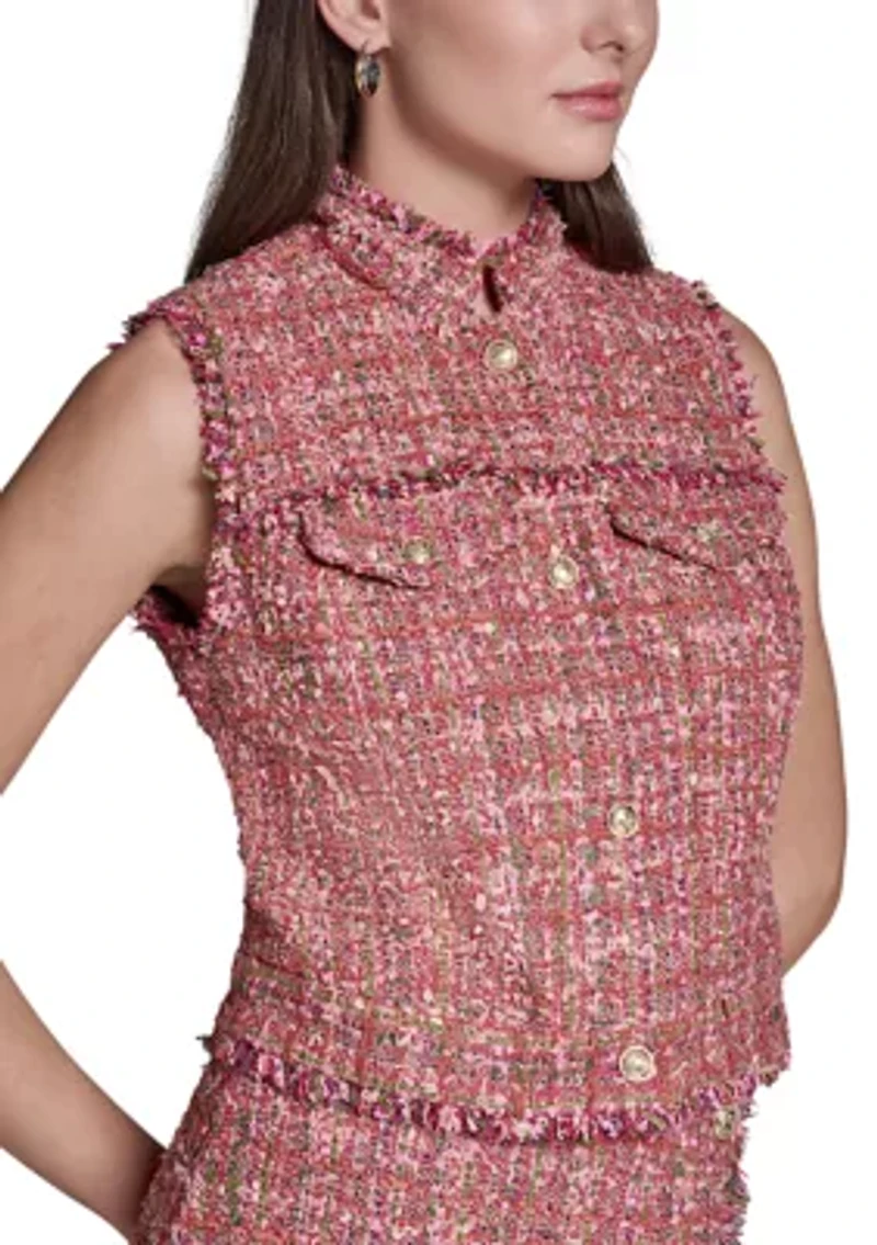 Women's Sleeveless Button Front Tweed Vest