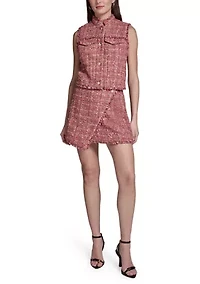 Women's Sleeveless Button Front Tweed Vest