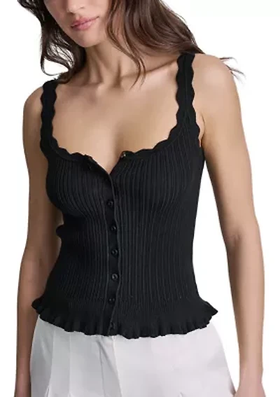 Women's Button Front Pointelle Tank Top