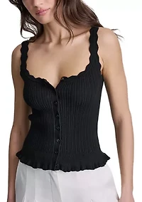 Women's Button Front Pointelle Tank Top