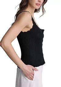 Women's Button Front Pointelle Tank Top