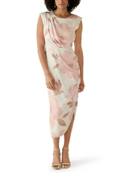 Women's Sleeveless Side Ruched Floral Dress