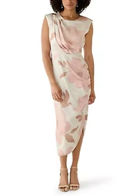 Women's Sleeveless Side Ruched Floral Dress