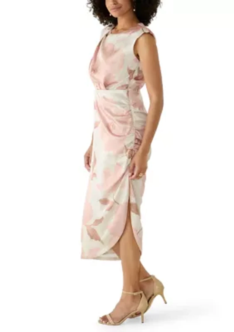 Women's Sleeveless Side Ruched Floral Dress