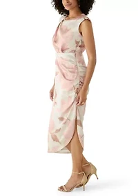 Women's Sleeveless Side Ruched Floral Dress