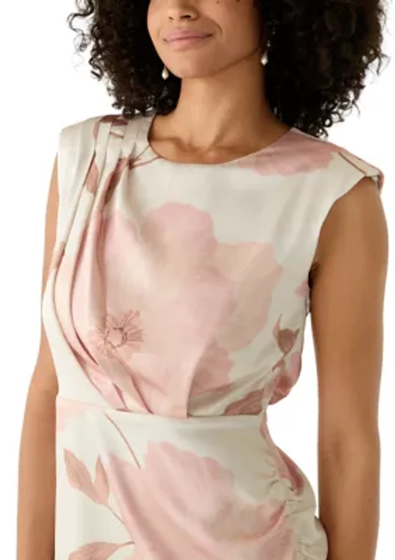 Women's Sleeveless Side Ruched Floral Dress