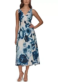 Women's V-Neck Empire Floral Midi Dress