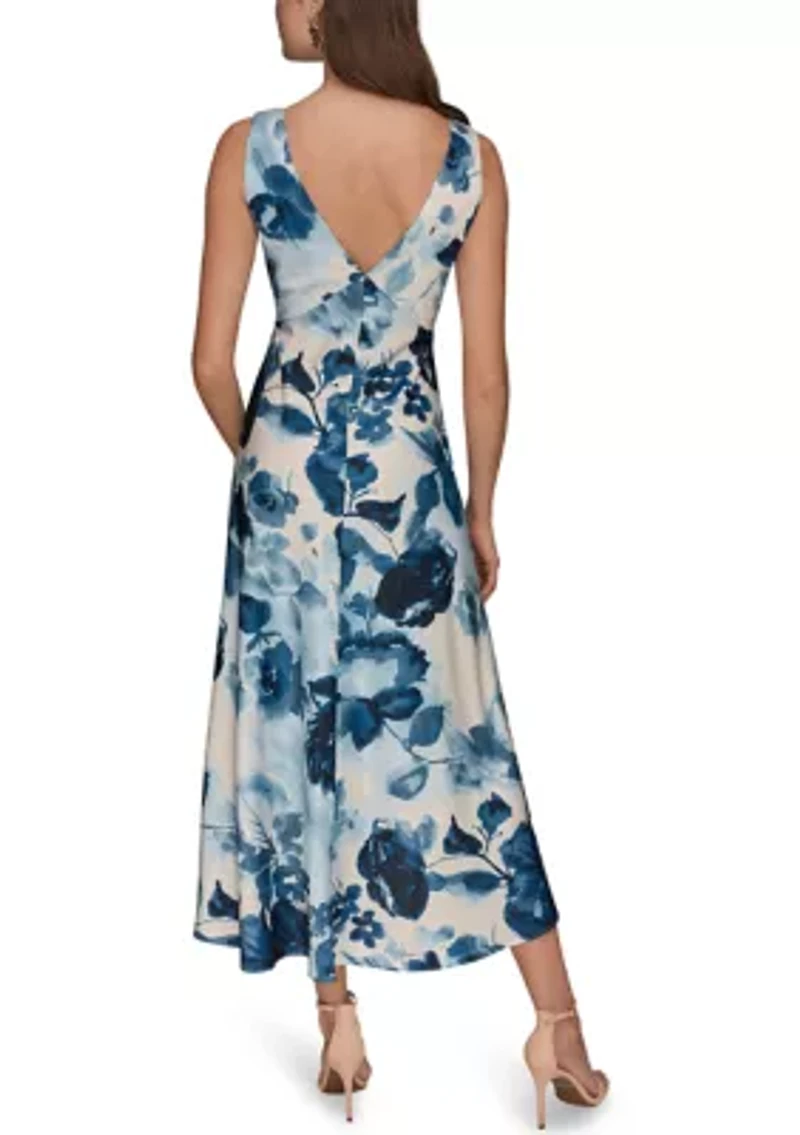 Women's V-Neck Empire Floral Midi Dress