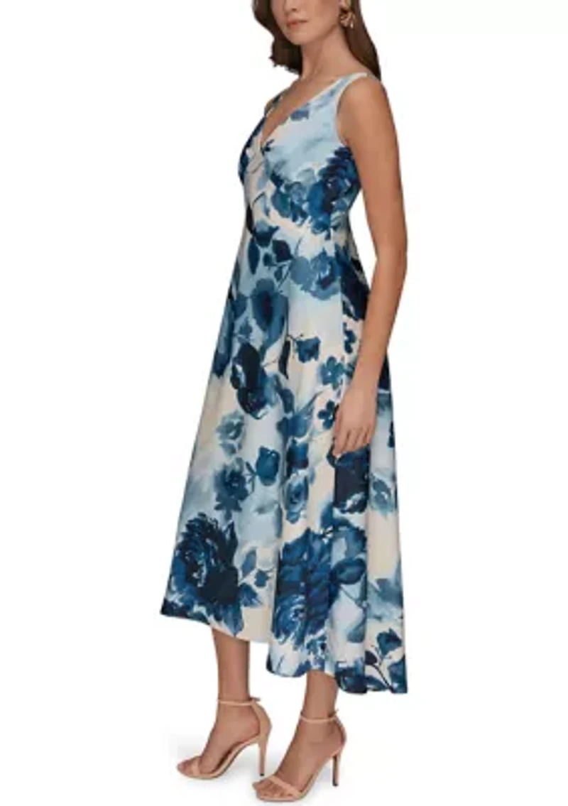 Women's V-Neck Empire Floral Midi Dress