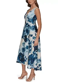 Women's V-Neck Empire Floral Midi Dress