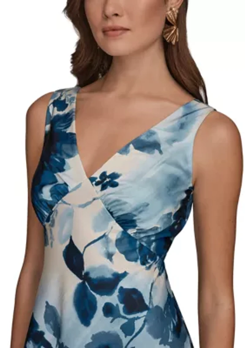 Women's V-Neck Empire Floral Midi Dress