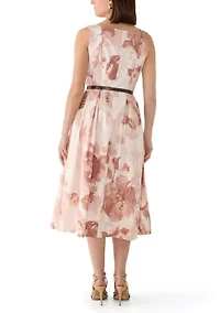 Women's Sleeveless Square Neck Floral Belted Dress