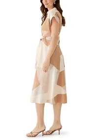 Women's Short Sleeve Geo Tie Waist Shirtdress