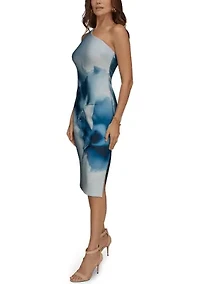 Women's One Shoulder Floral Midi Dress