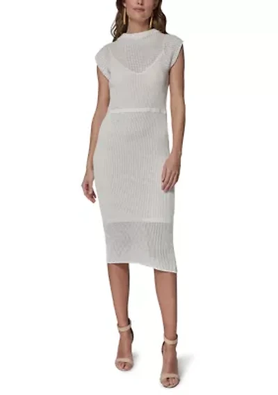 Women's Sheer Lined Midi Sweater Dress