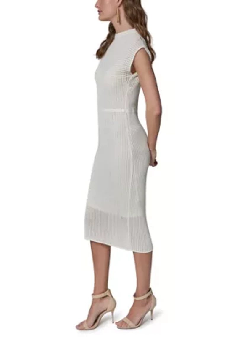 Women's Sheer Lined Midi Sweater Dress