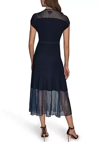 Women's Short Sleeve Mixed Media Midi Dress