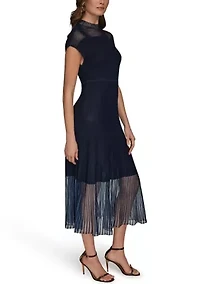 Women's Short Sleeve Mixed Media Midi Dress