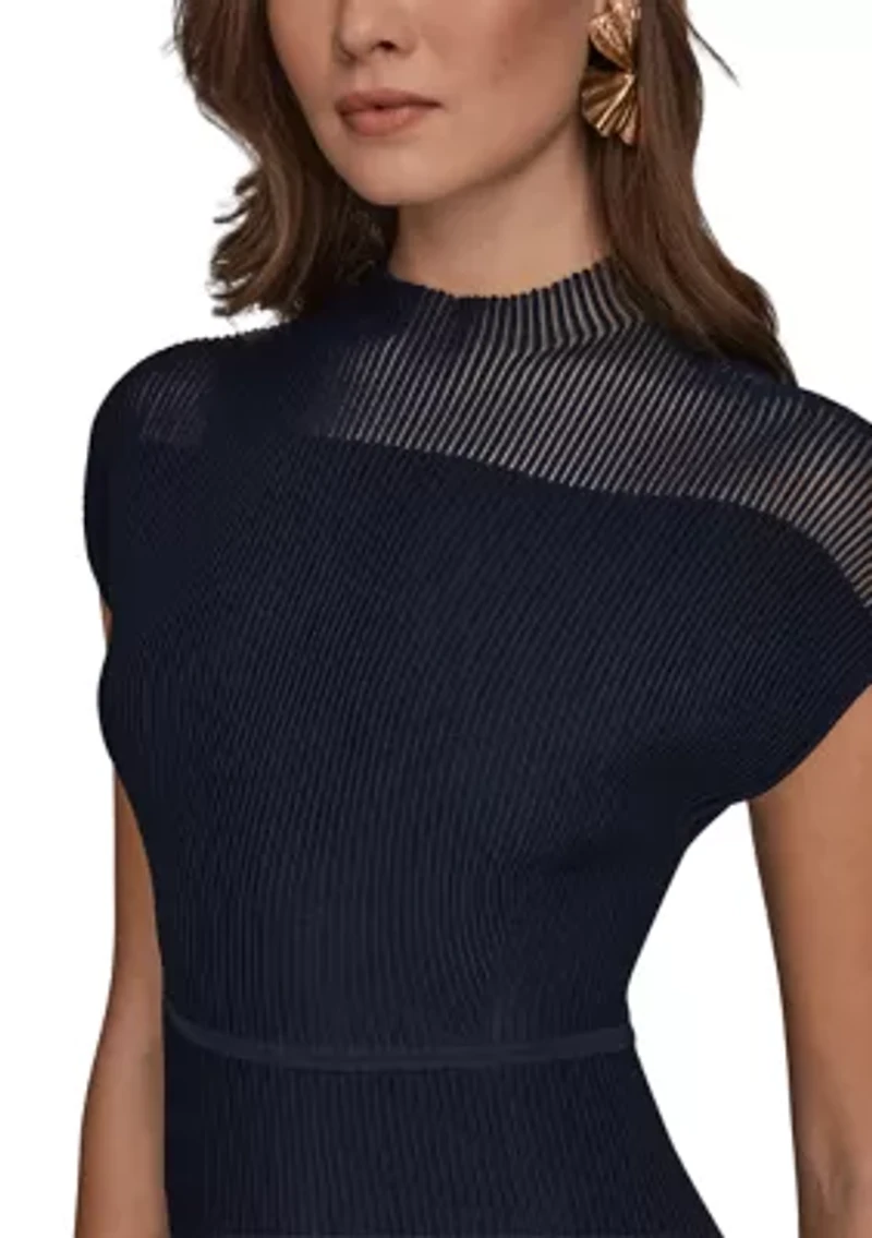 Women's Short Sleeve Mixed Media Midi Dress