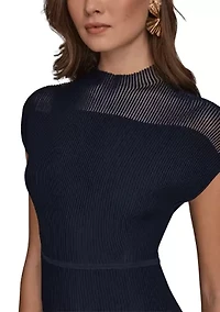 Women's Short Sleeve Mixed Media Midi Dress