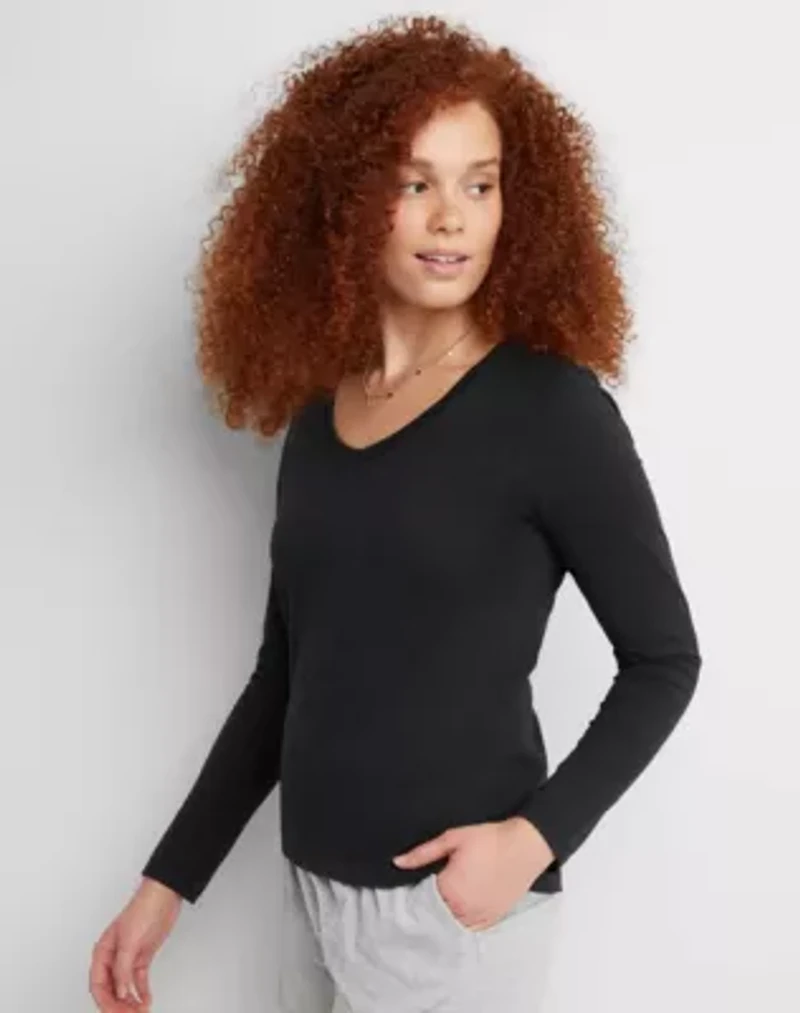 Women's Long Sleeve Cotton V-Neck T-Shirt