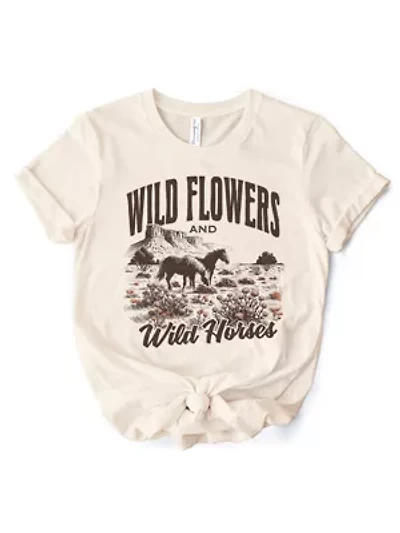 Wild Flowers and Horses T-Shirt for Free-Spirited Women