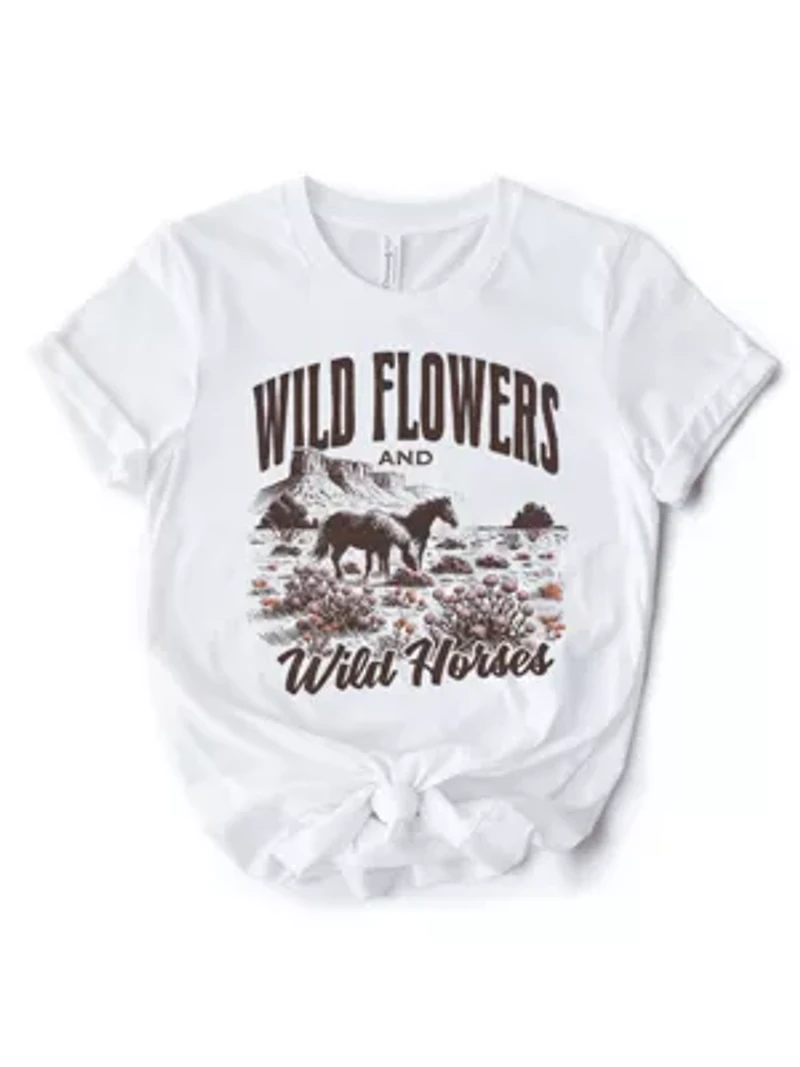 Wild Flowers and Horses T-Shirt for Free-Spirited Women