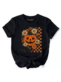 Checkered Floral Pumpkin T-Shirt, Preppy Halloween Tee
