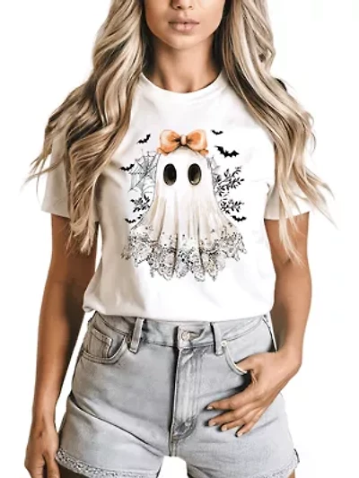 Coquette Ghost T-Shirt, Cute Halloween Tee for Girly Ghouls