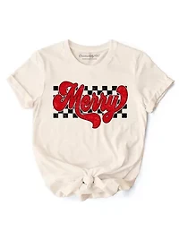 Merry Retro T‑Shirt, Christmas Checkered Tee