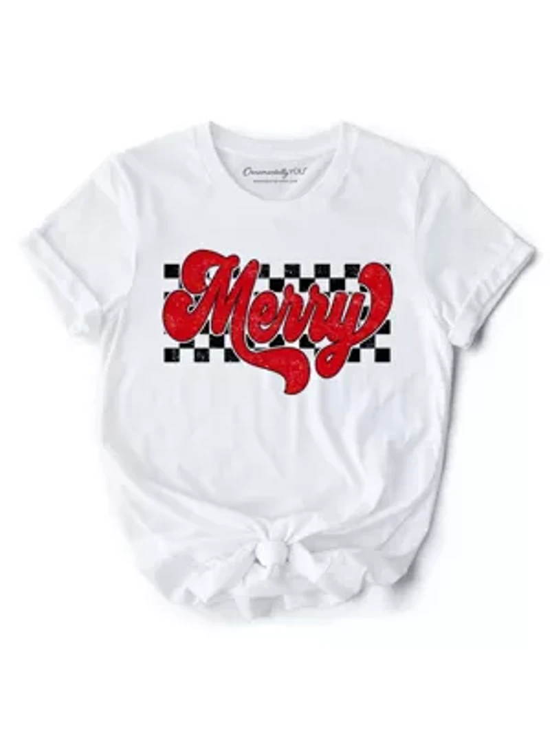 Merry Retro T‑Shirt, Christmas Checkered Tee