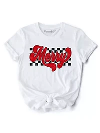 Merry Retro T‑Shirt, Christmas Checkered Tee