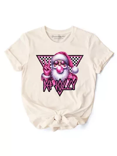 Pink Santa Blowing Bubblegum Retro Christmas Tee