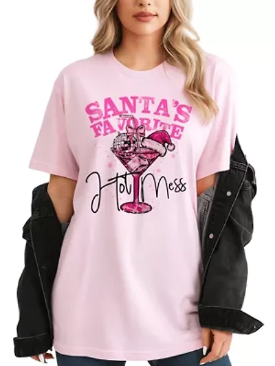 Santa’s Favorite Hot Mess Retro Disco Christmas Tee