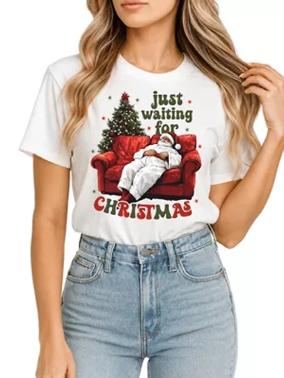 Just Waiting for Christmas Tee Lazy Holiday Season