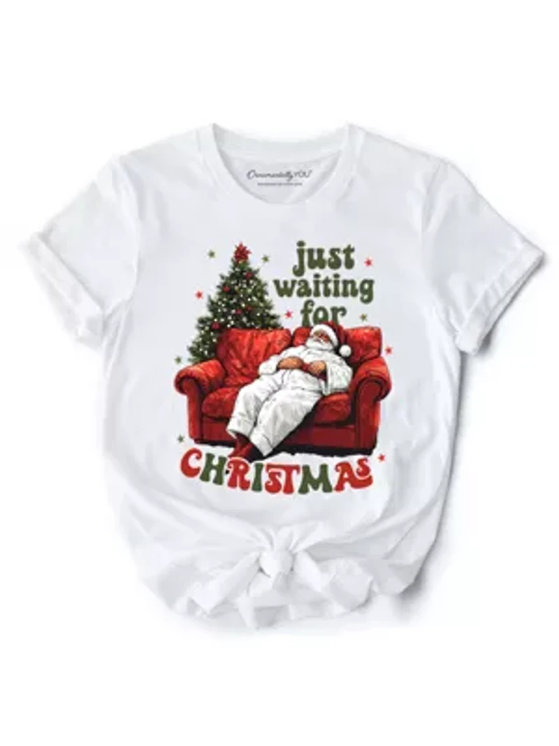 Just Waiting for Christmas Tee Lazy Holiday Season