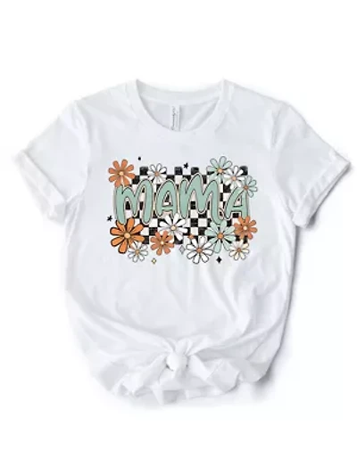 Floral Mama Checkered T-Shirt for Stylish Mothers