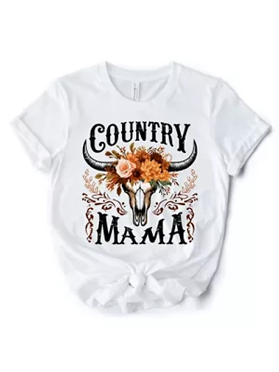 Country Mama Floral Buffalo Skull Vintage T-Shirt