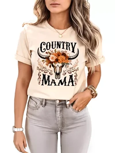 Country Mama Floral Buffalo Skull Vintage T-Shirt