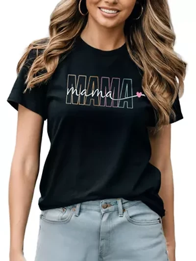 Colorblock Mama T-Shirt Simple Trendy Casual Tee