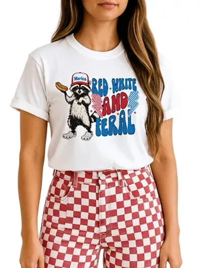 Red, White & Feral Raccoon American Tee