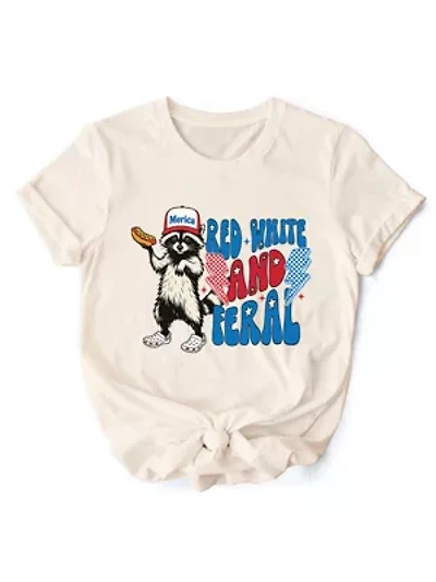 Red, White & Feral Raccoon American Tee