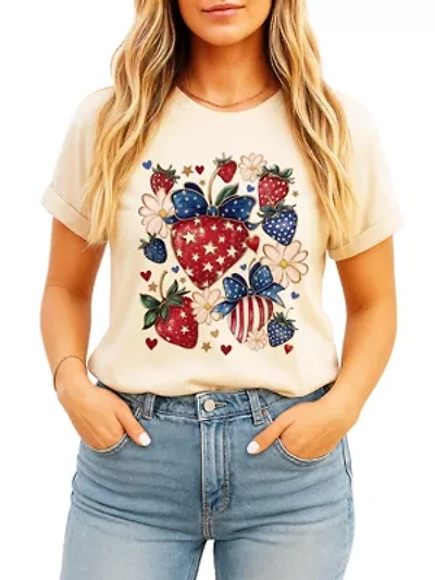 Patriotic Strawberries Festive Patch Tee