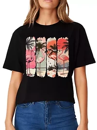 Summer Flamingo Beach Retro Style T-Shirt