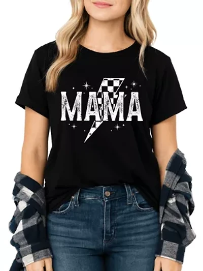 Checkered Lightning Bolt Mama Tee