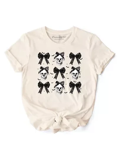 Coquette Skulls and Bows T-Shirt, Gothic Halloween Tee