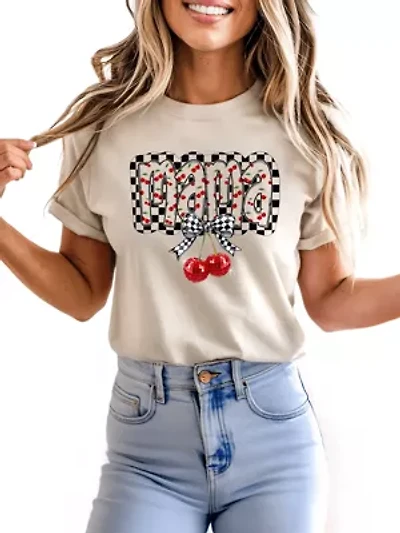 Checkered Cherry Disco Mama T-Shirt