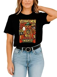 Yee Haw Halloween Retro Pumpkin Skeleton T-Shirt