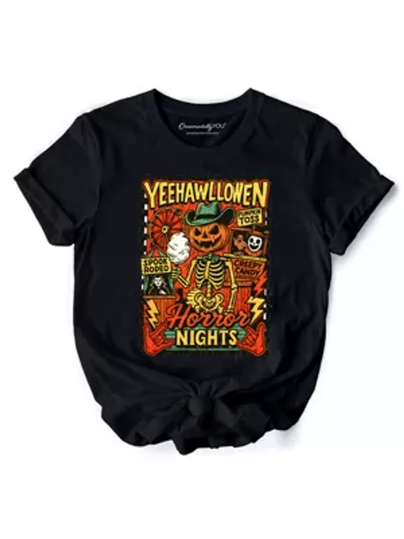 Yee Haw Halloween Retro Pumpkin Skeleton T-Shirt