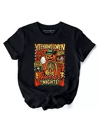 Yee Haw Halloween Retro Pumpkin Skeleton T-Shirt